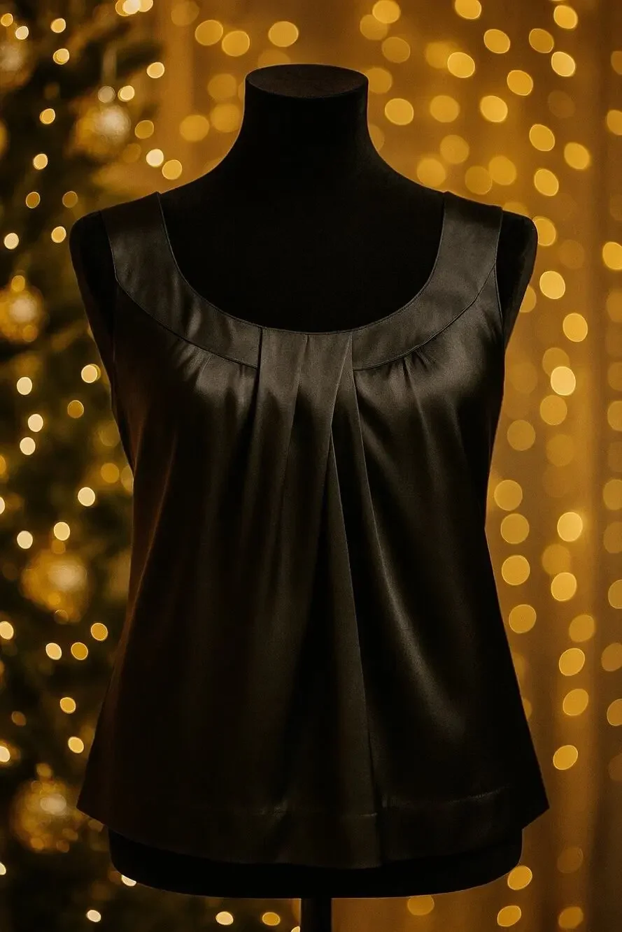 Tory Burch Margaret Black Silk Top - 10 Sleeveless Classic, Luxury Capsule $298